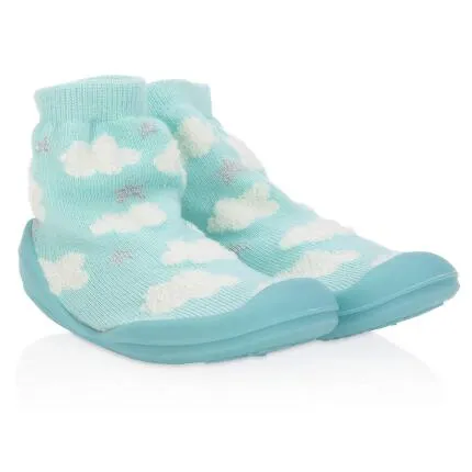 Nuby Baby Rubber Shoes Medium Aqua Clouds Only