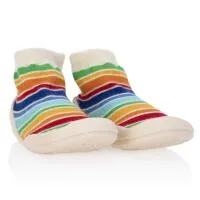 Nuby Baby Rubber Shoes Medium Whiteredyellowblue Stripes 0
