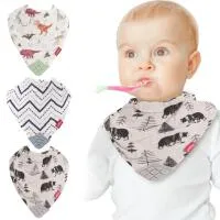 Nuby 3Pk Muslin Bandana Teeth Bib Bear Dinosaurs Blue Strip 0