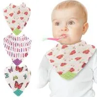 Nuby 3Pk Muslin Bandana Teeth Bib Butterfly Flowers Pink Strip 0