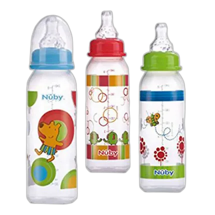 Nuby 8oz Clear Round with Silicone Nipple Printed Bottle