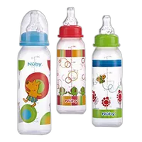 Nuby 8oz Clear Round with Silicone Nipple Printed Bottle 0