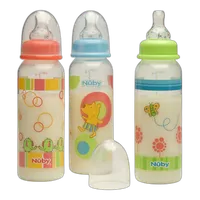 Nuby 8oz Clear Round with Silicone Nipple Printed Bottle 1