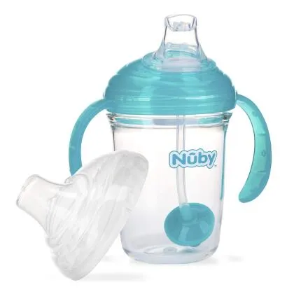 Nuby 8Oz 2 Handle Tritan Spout 360 Weighted Straw Aqua Only