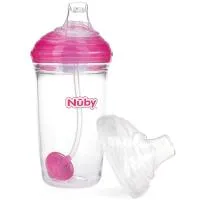 Nuby 10Oz Tritan Cup 360 Spout Weighted Straw Pink Only 1