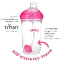 Nuby 10Oz Tritan Cup 360 Spout Weighted Straw Pink Only 2