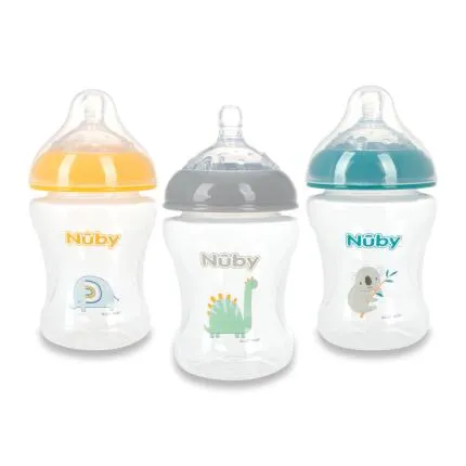 Nuby 3Pk 6Oz Print No Spill Bottle Aqua Gray And Orange Only