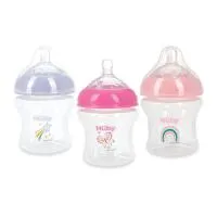 Nuby 3Pk 6Oz Print No Spill Bottle Pink Coral And Purple Only 0