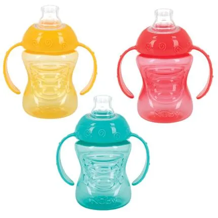 Nuby 3Pk 8Oz 2 Handle Cup Spout Yellow Aqua And Coral