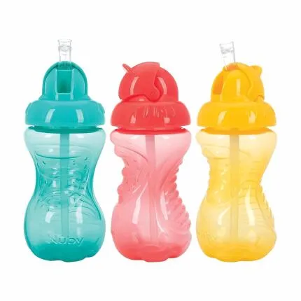 Nuby 3Pk 10Oz Fat Flip It Straw Cup Aqua Coral And Yellow