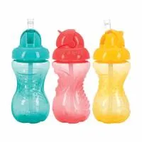 Nuby 3Pk 10Oz Fat Flip It Straw Cup Aqua Coral And Yellow 0