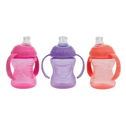 Nuby 3Pk 8Oz 2 Handle Cup Spout Pink Purple And Coral