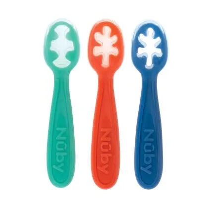 Nuby 3 Stage Silicone Dipping Spoon Aqua Blue And Coral