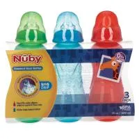 Nuby 3Pk 10Oz No Spill Bottles-Neut Aqua Yellow And Coral 0