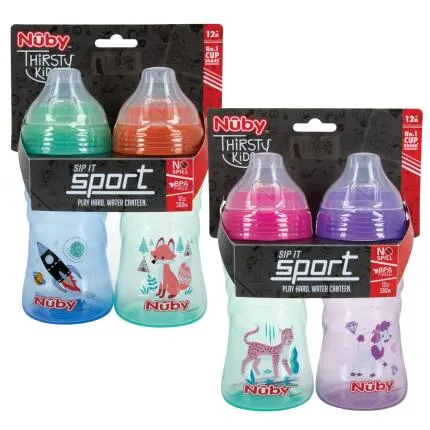 Nuby 2Pk 12Oz Spout Cups Blue Aqua Boy Asst Only - Same As 1348