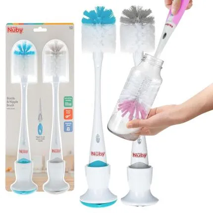 Nuby 2Pk Bottle/Nipple Brush Boy On Stand