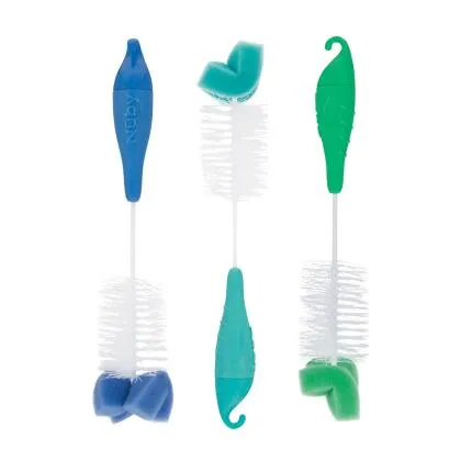 Nuby 3Pk Bottle Brush W/Sponge Boy Aqua Blue Green