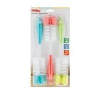 Nuby 3Pk Bottle Brush W/Sponge Aqua Coral Lt Green 6