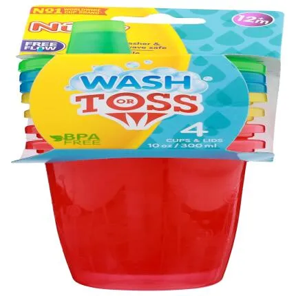 Nuby 4Pk 10Oz Wash R Toss Spout Cup With Lids